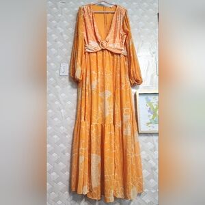 Chic Orange Maxi Dress with Bow Detail